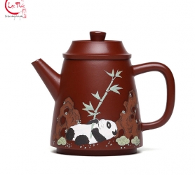 Ấm tử sa cấp trực hoạ gấu trúc đẹp khoáng đại hồng bào 180ml ATS167
