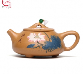 Ấm tử sa thạch biều đắp nổi hoa sen đẹp khoáng hoàng kim đoạn nê 250ml ATS169