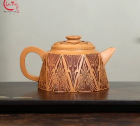 Ấm tử sa thạch biều kim cương điêu khắc hoa văn đẹp khoáng hoàng kim đoạn nê 270ml ATS170