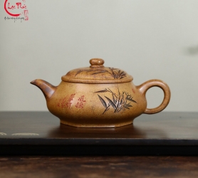 Ấm tử sa minh lô khắc cành trúc đẹp khoáng đoàn nê 200ml ATS172