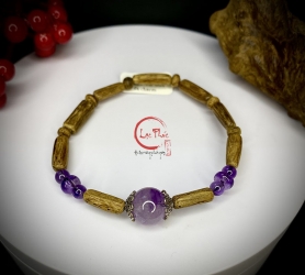 Vòng tay trầm hương thiên nhiên cao cấp mix đá Thạch Anh Tím BD2-D1