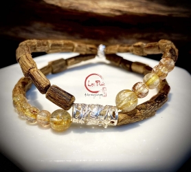 Vòng tay trầm hương thiên nhiên cao cấp trúc mix đá thạch anh BD2-D2