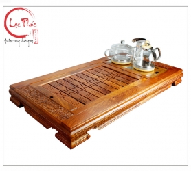 Khay trà gỗ hương 94x50x10 cm hoạ tiết rồng kết hợp bộ bếp điện KG23