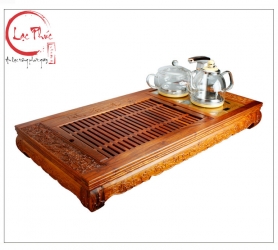Khay trà gỗ hương 91x44x12 cm hoạ tiết rồng kết hợp bộ bếp điện KG24