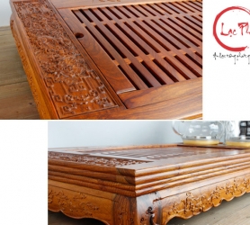 Khay trà gỗ hương 91x44x12 cm hoạ tiết rồng kết hợp bộ bếp điện KG24