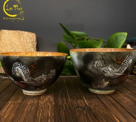 Chén trà sứ Cảnh Đức Giao Long Xuất Hải gốm Thái Hội vẽ tay 100ml CS07