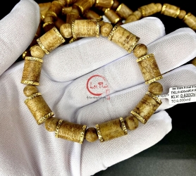 Vòng tay trầm hương Banh Bông dáng trúc viền vàng 18k cao cấp AD2-5V