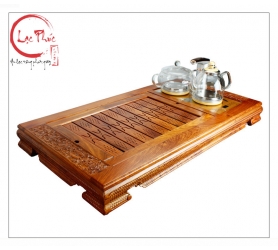 Khay trà gỗ hương 94x50x10 cm hoạ tiết rồng kết hợp bộ bếp điện KG23