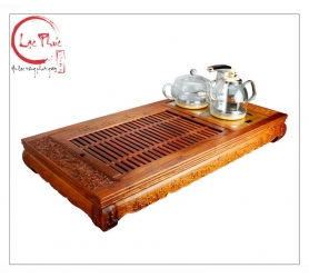 Khay trà gỗ hương 91x44x12 cm hoạ tiết rồng kết hợp bộ bếp điện KG24