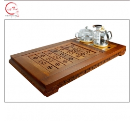 Khay trà gỗ cánh gà 95x49x8 cm hoạ tiết kết hợp bộ bếp điện KG26
