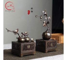 Lư đồng giả cổ xông nhang trầm hình vuông họa tiết đẹp LD3