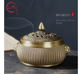 Lư đồng vàng xông nhang trầm hoa văn đẹp LD6