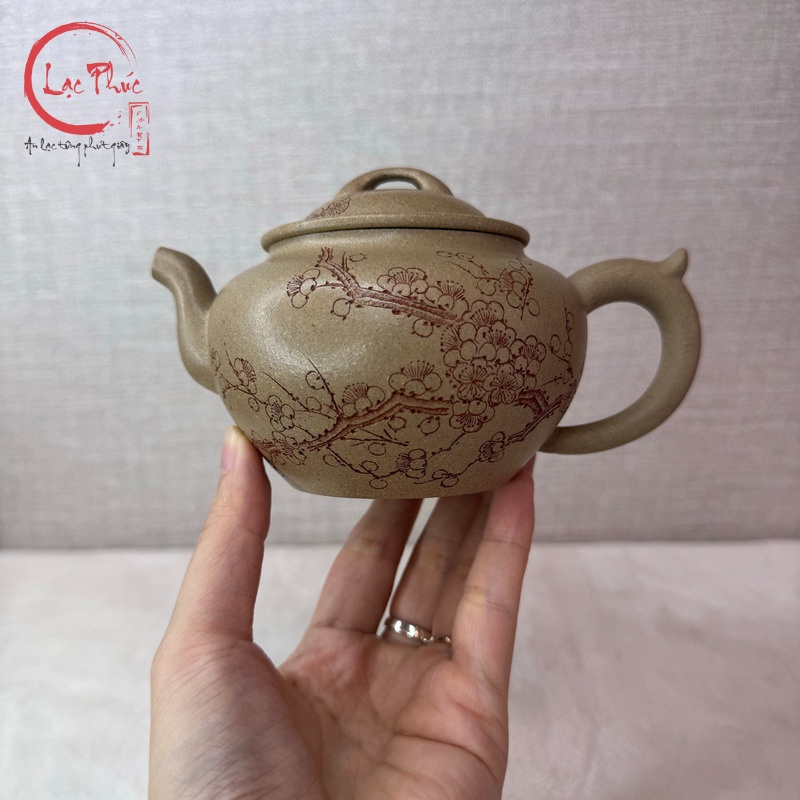 Ấm tử sa bảo lăng thanh khôi nê khắc mai 250ml ATS322-1