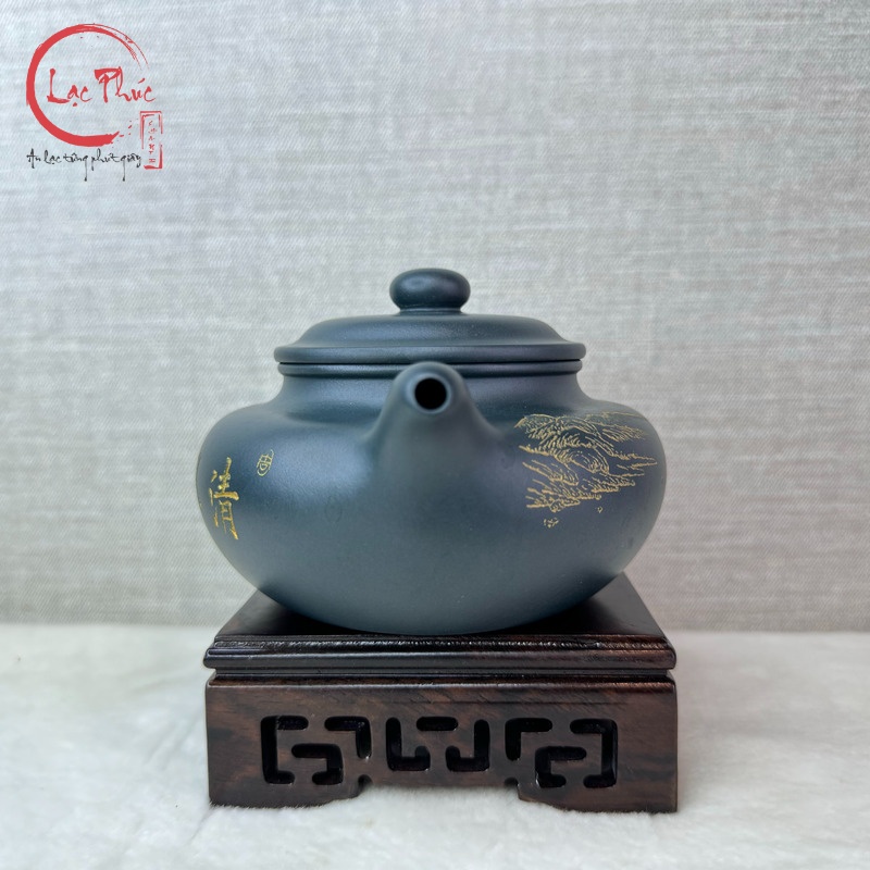 Ấm tử sa phỏng cổ lão lục nê khắc sơn thủy 400ml ATS473-3