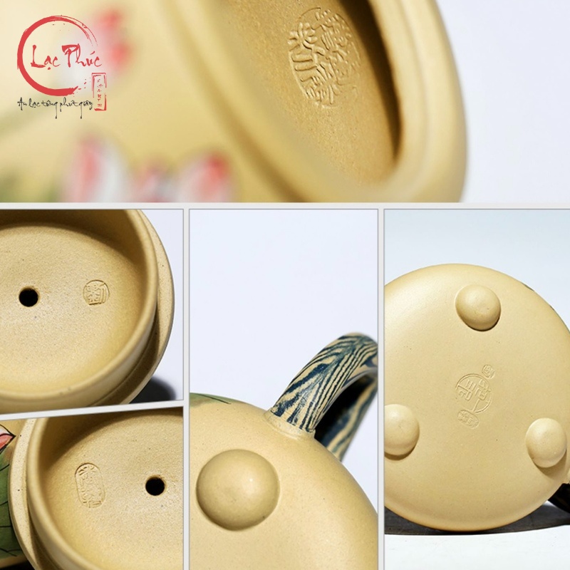 Ấm tử sa thạch biều đoàn nê vẽ Sen Cá đẹp 270ml ATS298