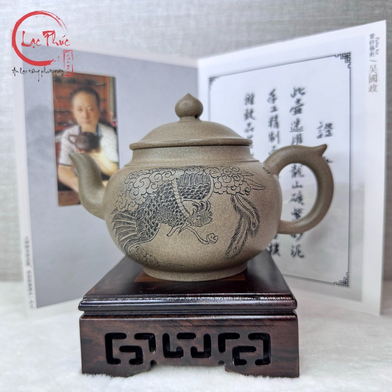 Ấm tử sa tiêu anh thanh khôi nê khắc phượng hoàng 380ml ATS474