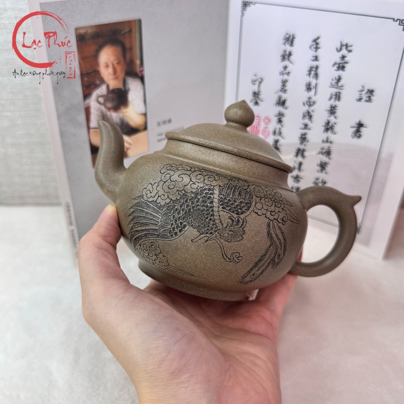 Ấm tử sa tiêu anh thanh khôi nê khắc phượng hoàng 380ml ATS474