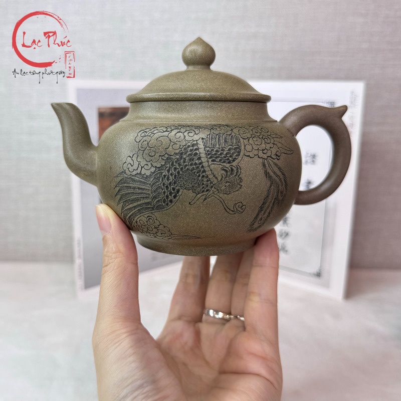 Ấm tử sa tiêu anh thanh khôi nê khắc phượng hoàng 380ml ATS474