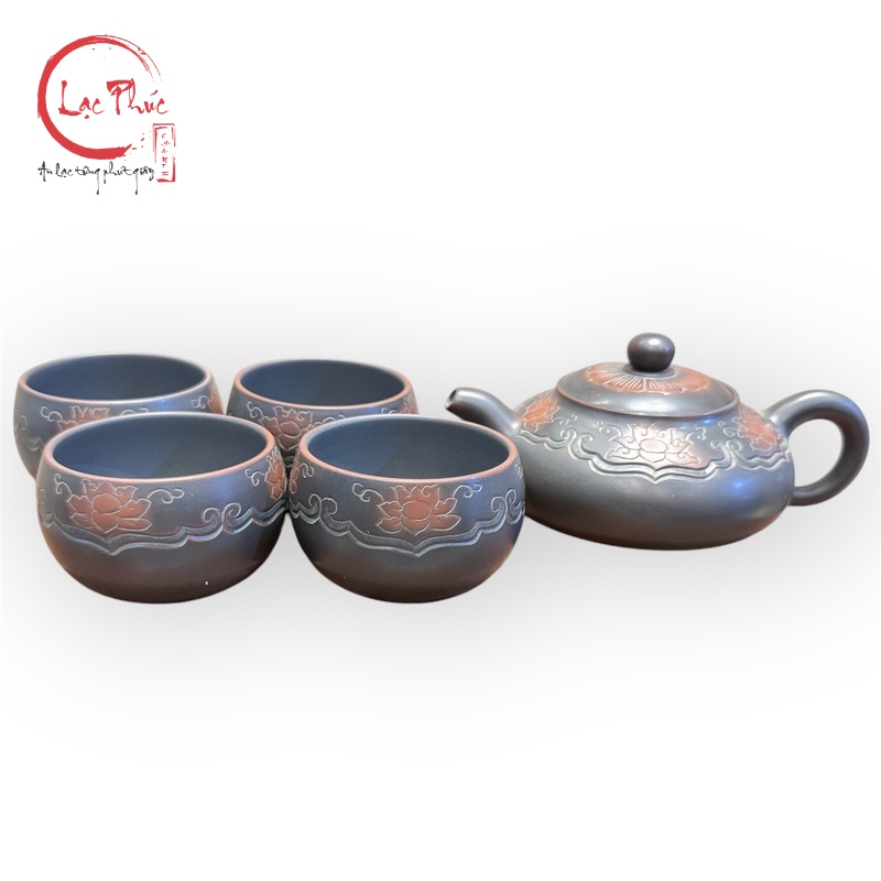 Bộ ấm trà tử sa nê hưng hoa văn như ý đẹp 260ml BAT40-2