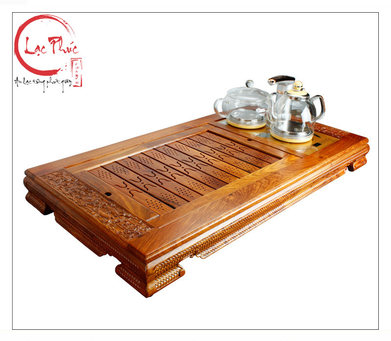 Khay trà gỗ hương 94x50x10 cm hoạ tiết rồng kết hợp bộ bếp điện KG23