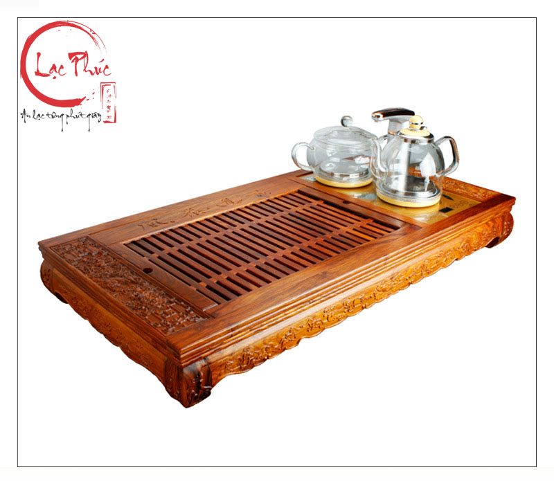 Khay trà gỗ hương 91x44x12 cm hoạ tiết rồng kết hợp bộ bếp điện KG24