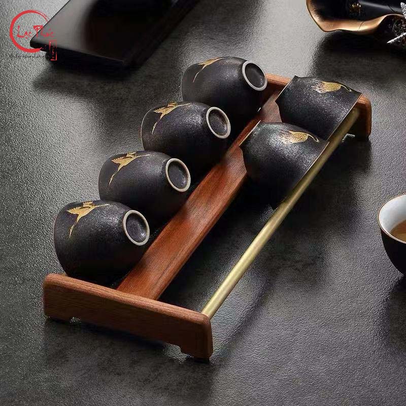 Khay úp chén trà bằng gỗ hương kết hợp đồng đẹp PK19